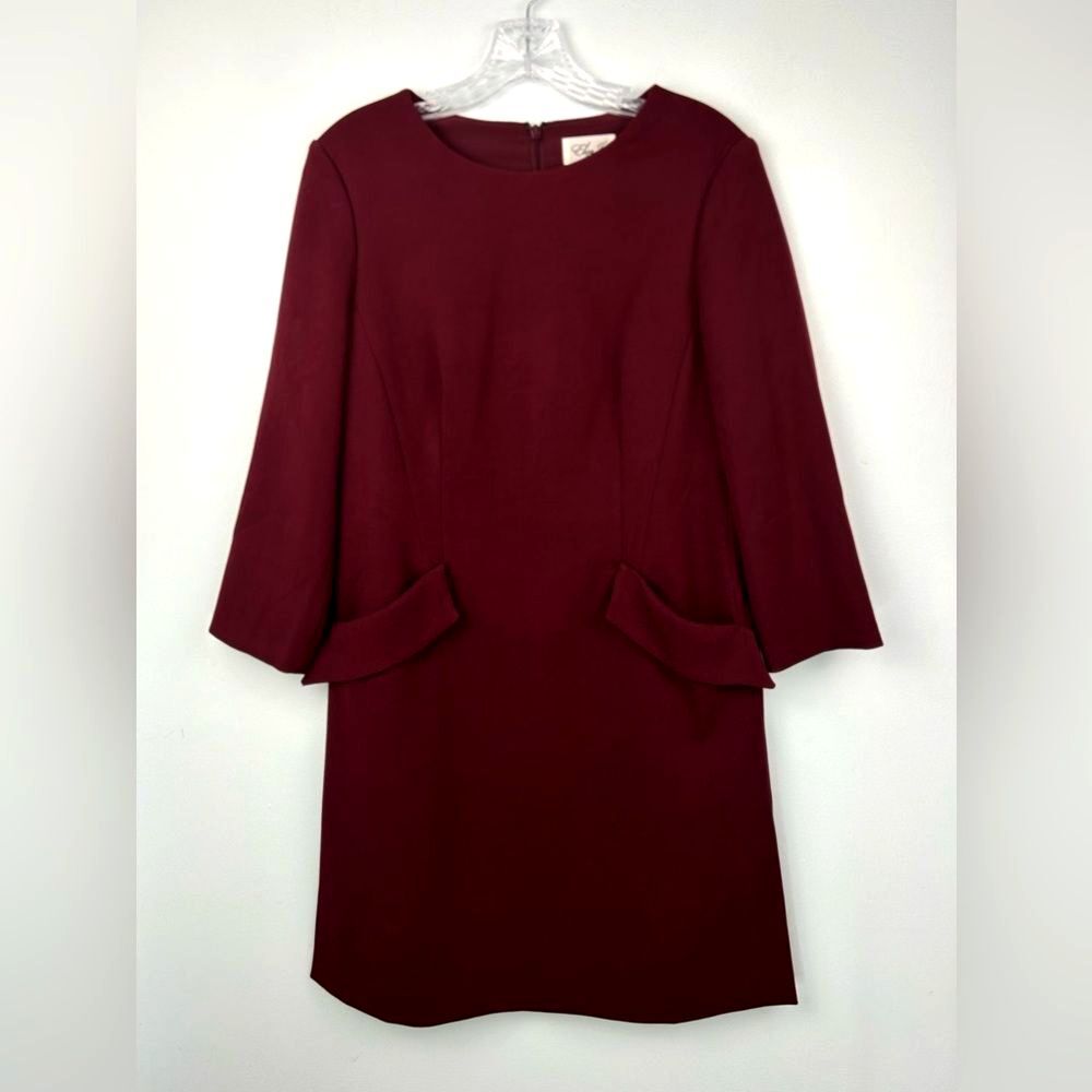Eliza J Dress Pocket Detail Bracelet Sleeve Heavy Knit Crepe Burgundy Wine Sz 10